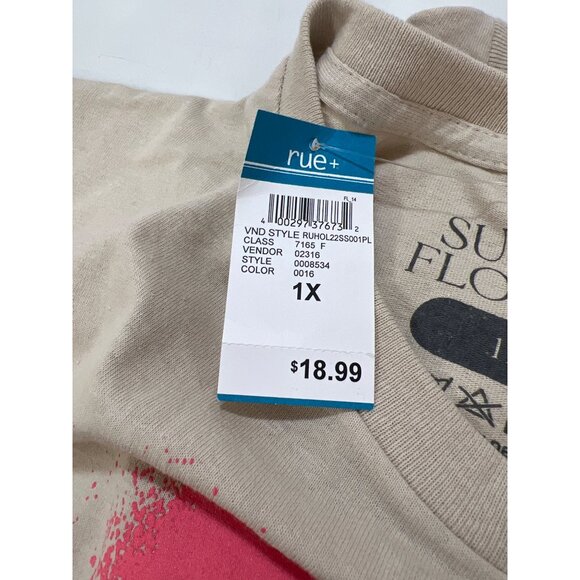 Rue+ Graphic T-Shirt Womens 1X Beige Cotton Relaxed Fit Streetwear - Picture 4 of 5
